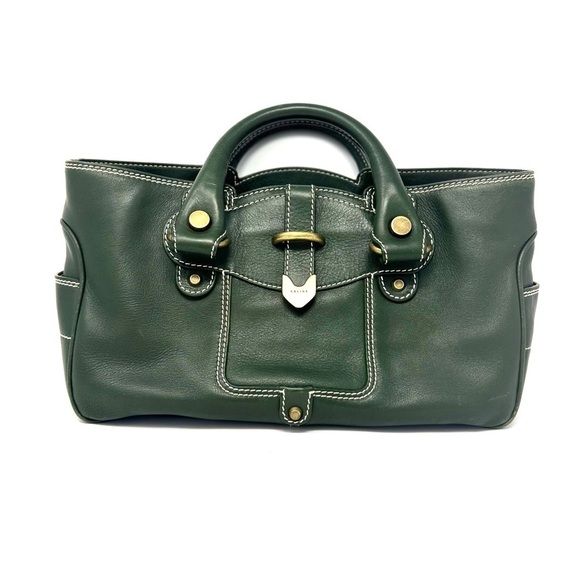 Celine Boogie Bag Vintage Green Leather Top Handle Handbag - Picture 1 of 12